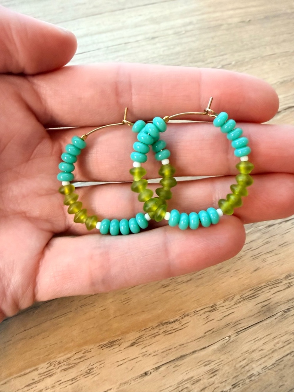 Handmade Turquoise & Green Glass Hoop Earrings